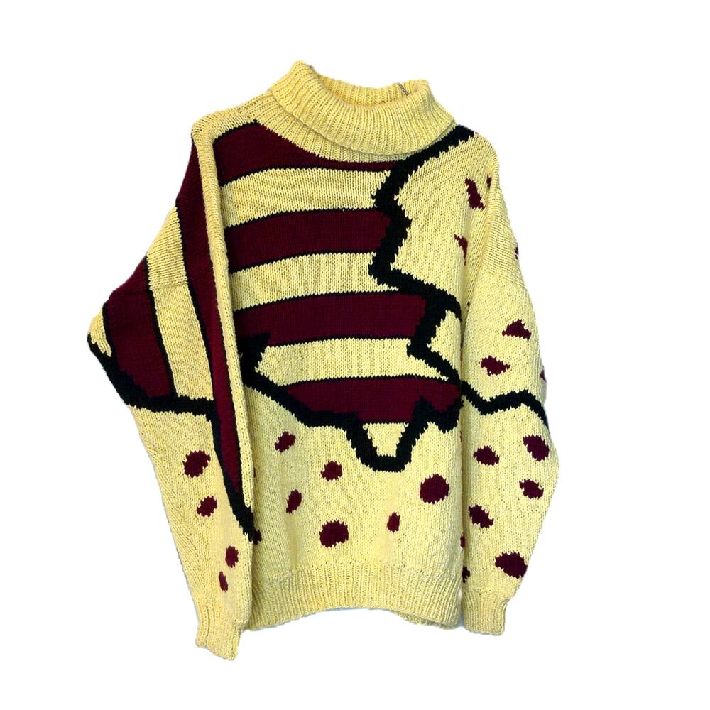 Vintage Renso Fabiani Hand Knit Abstract Graphic Art Sweater Oversized Holland
